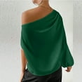 thumbnail image 4 of Cavosen Womens Blouses Long Sleeve Dressy Pullover Shirts Tunic One Shoulder Neck Solid Flowy Blouse Elegant Vacation Tops Trendy Loose T-Shirts Going out Beach Tees Green M, 4 of 7