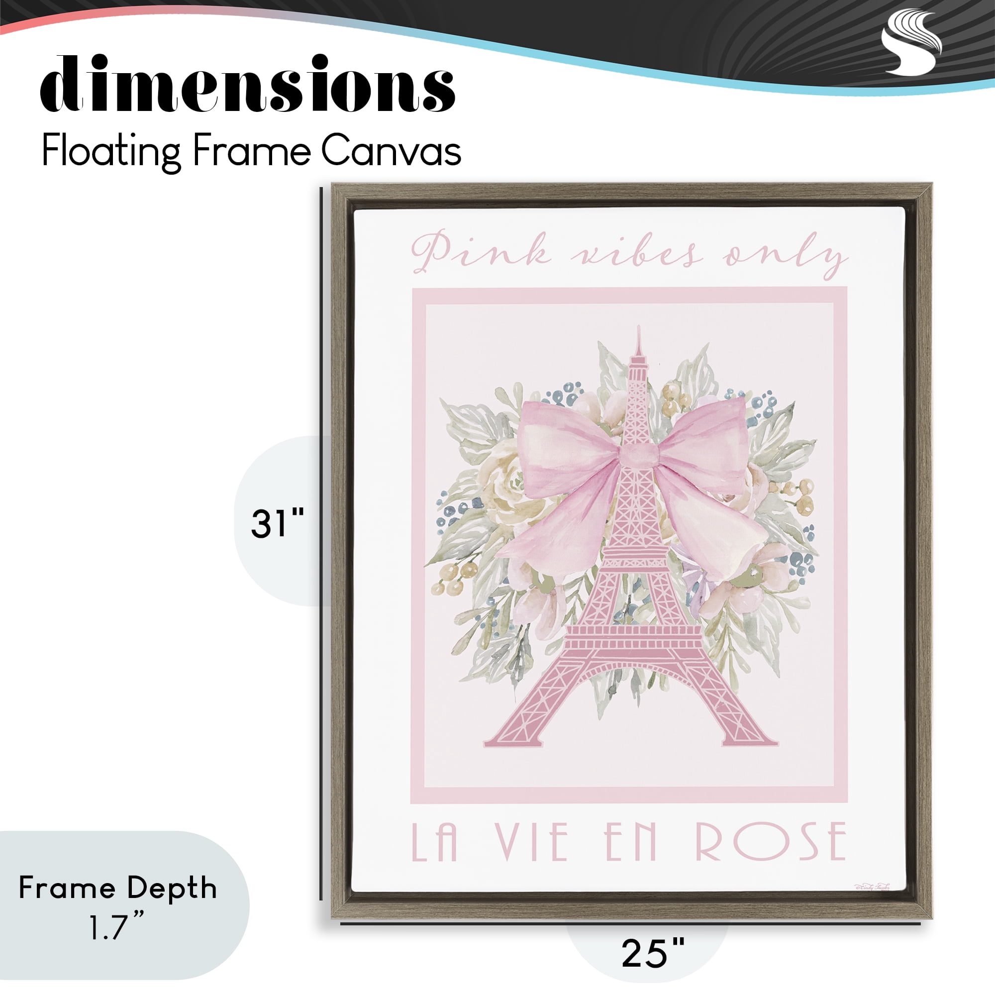 Stupell Industries Pink Vibes Only Paris Brown Framed Floater Canvas Wall Art, design by Cindy Jacobs