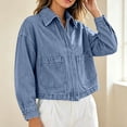 thumbnail image 5 of Women's Denim Shirt Jacket, Collar Button Zipper Long Sleeve Casual Top with Pockets Light Blue-A XL(XL), 5 of 8