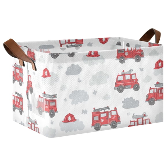 Rectangle Storage Basket with Handles Red Fire Truck Collapsible Storage Bin Large Storage Bins Decorative for Clothes Toys Bedroom