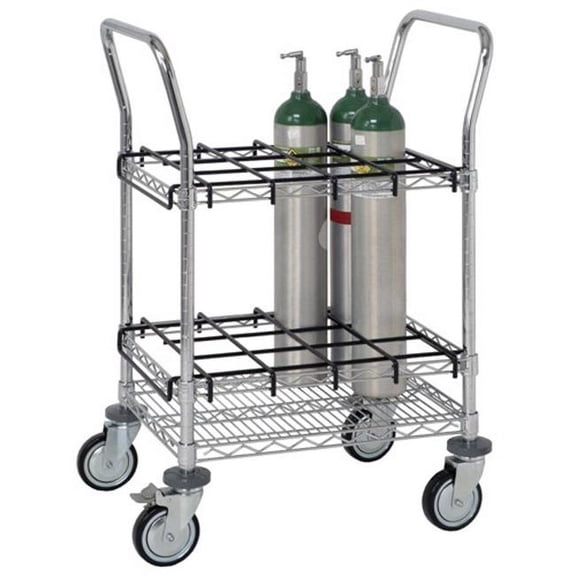 -Wire Cylinder Transport & Inhalation Therapy Cart - Chrome