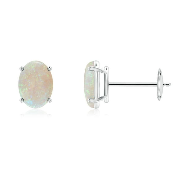Angara Natural 7x5mm Opal Solitaire Earrings in 14K White Gold for Women