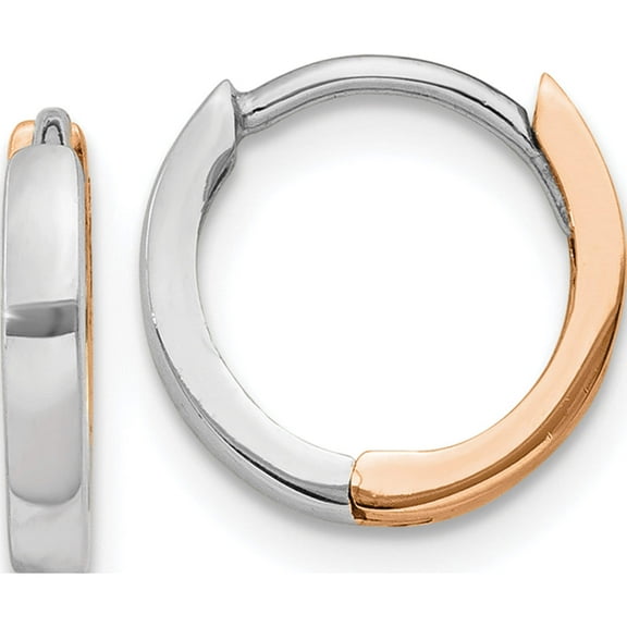 14K Two-Tone Rose And White Gold 1.75mm Hinged Hoop Earrings (7 X 7) Made In India tl1175