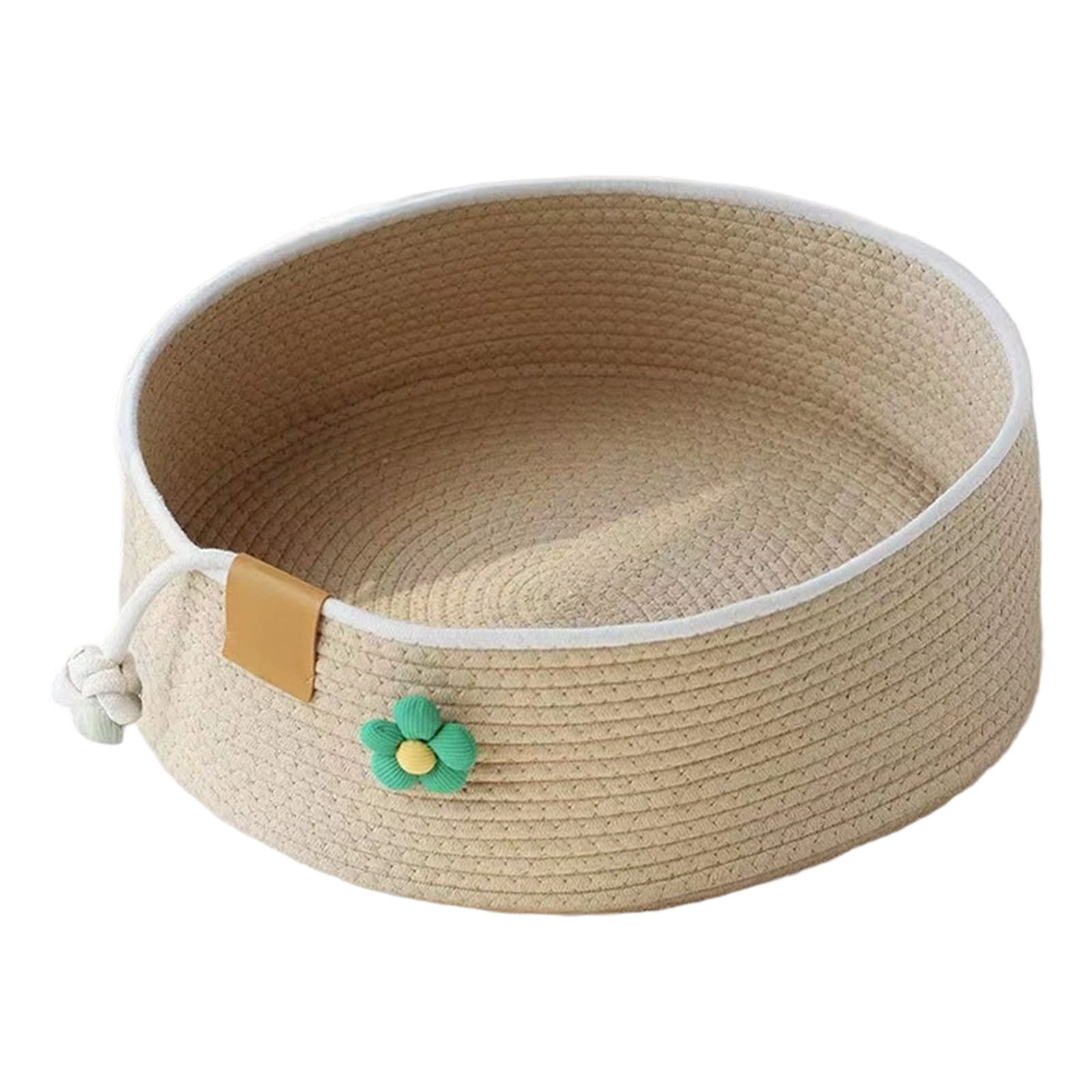 Round Cotton Rope Cat Bed, Woven Scratching Basket for Sleeping 1 Piece, Durable Pet Nest for Medium Cats, Stylish Indoor Kitten House for Living Room 13.8 Inch