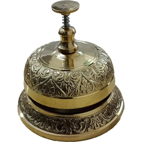 PARIJAT HANDICRAFT Victorian Style Service Desk Bell Ornate Solid Brass Hotel Counter Bell Desk Bell Service Bell for Hotels, Schools, Restaurants, Reception Areas, Hospitals, Warehouses