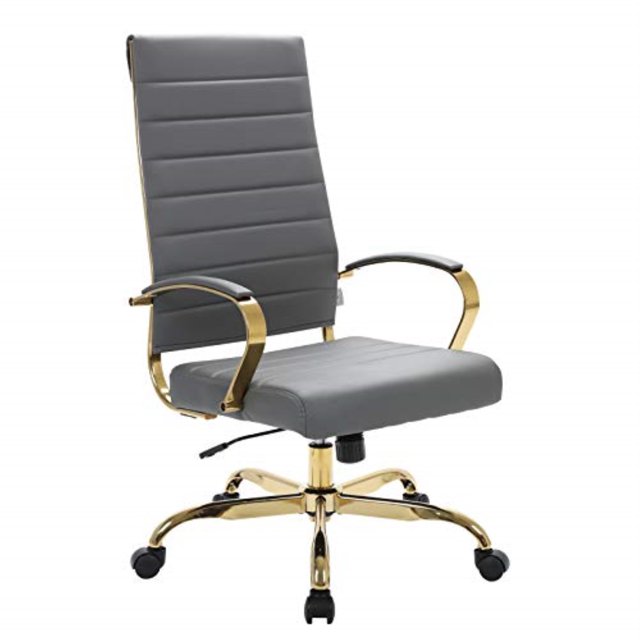 Silla de oficina de cuero con respaldo alto LeisureMod Benmar con marco dorado LeisureMod BOTG19GRL