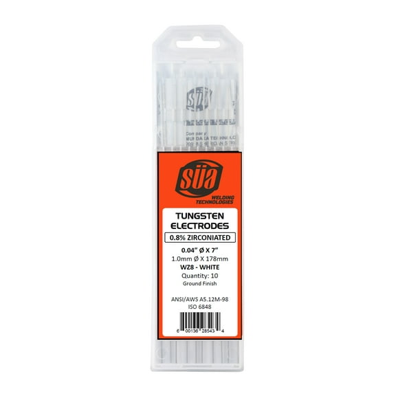 SÜA - 0.8% Zirconiated Tungsten Electrode - TIG Welding - 0.04" x 7" - (White Tip) - (10 PACK)