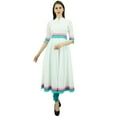 thumbnail image 1 of Bimba Womens Designer Cotton Kurta Long Flared Anarkali Kurti Dress With Pom-Pom, 1 of 2