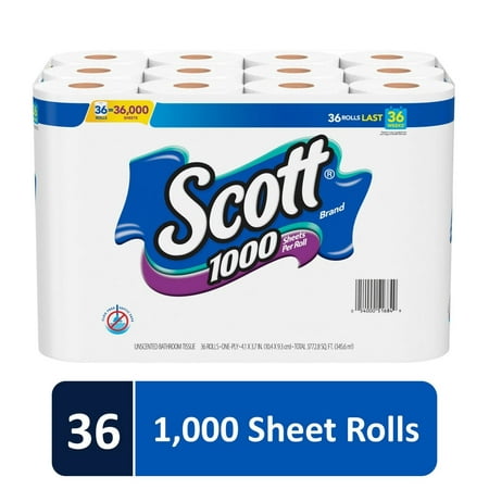 Scott 1000 Septic-Safe 1-Ply Toilet Paper - 36 Rolls