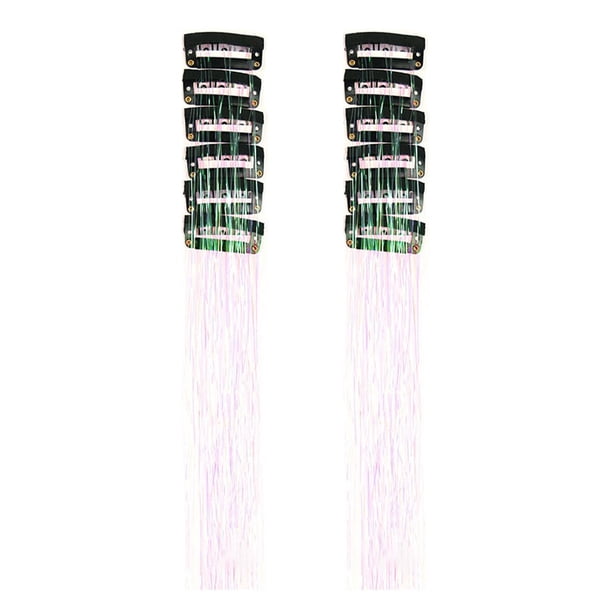 12 piezas de oropel para el cabello con clip para niñas, versátiles, resistentes al calor, con reflejos y purpurina. Blanco