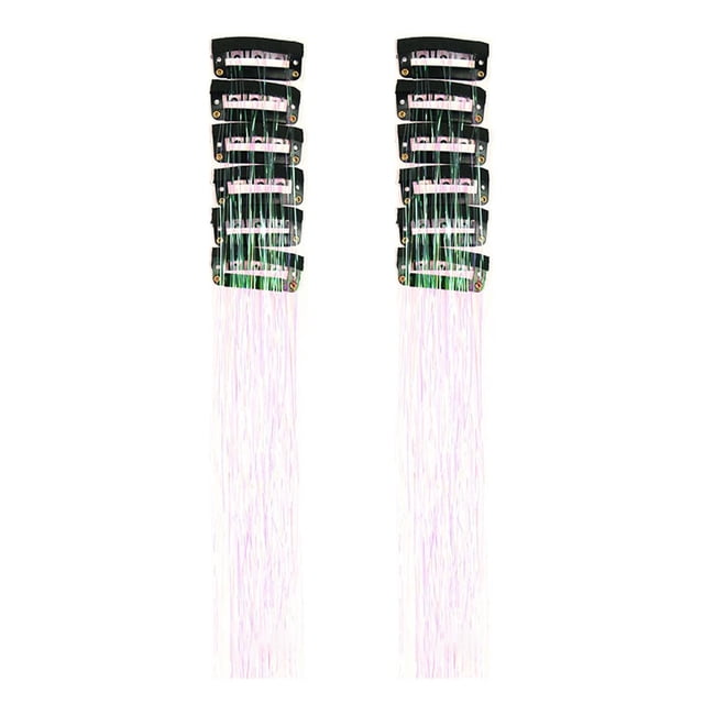 12x Mechas para el cabello con brillo, moda para niñas y mujeres, versátiles, con clip Blanco