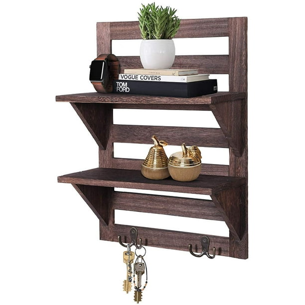 Rustic Wall Mounted Shelves Kitchen Or Bathroom Farmhouse Décor Vintage With Two Double Iron Hooks 2 Tier Storage Rack Decorative Shelf Organizer Torched Brown - Vintage Wall Shelf With Hooks Rustic Wall Mounted Shelves Kitchen Or Bathroom Farmhouse Décor Vintage With Two Double Iron Hooks 2 Tier Storage Rack Decorative Shelf Organizer Torched Brown - Vintage Wall Shelf With Hooks