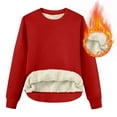 thumbnail image 5 of Women's Sherpa Lined Sweatshirts Warm Winter Fleece Crewneck Pullover Thermal Casual Soft Long Sleeve Thick Tops Red M, 5 of 8