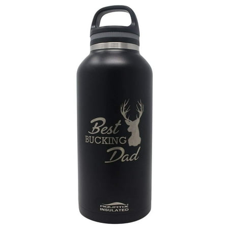 AQUATIX Best Bucking Dad - Laser Engraved 64 oz Insulated Beer Growler Guzzler Double Wall Insulation 24 Hours Cold 12 Hours Hot Wide Mouth Carry Handle Lid. Perfect for Outdoor Hiking (Best Beer Of The Month Club)