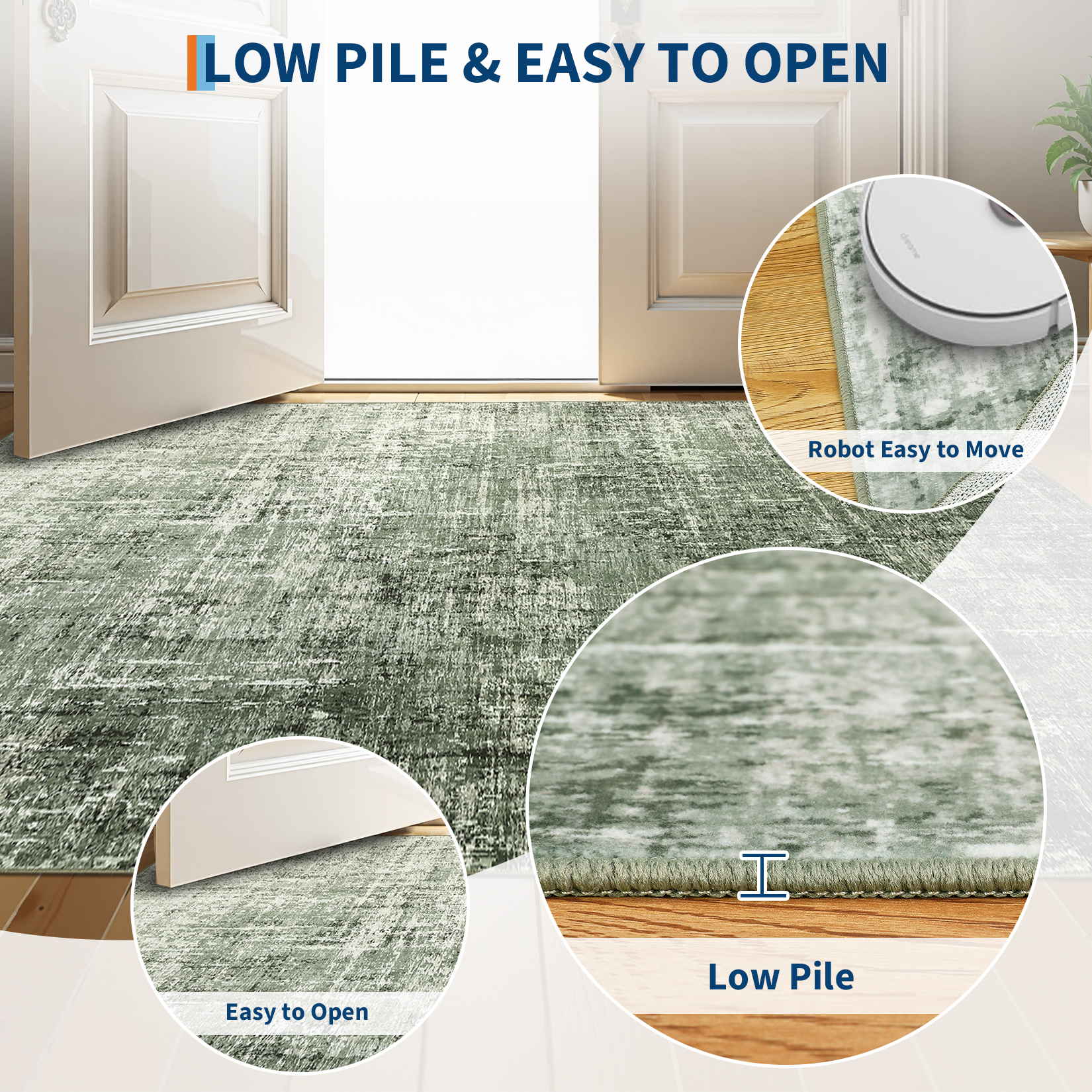 GlowSol 9'x12' Modern Abstract Area Rug Non Slip Low Pile Soft Accent Rugs Washable Rug for Living Room Bedroom, Green Grey