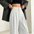 thumbnail image 4 of Business Office Slacks Dress Pants For Women Elegant High Rise Pleated Wide Leg Pant Ladies Button Closure Flowy Suit Pant Lightweight Straight Trousers, 4 of 6