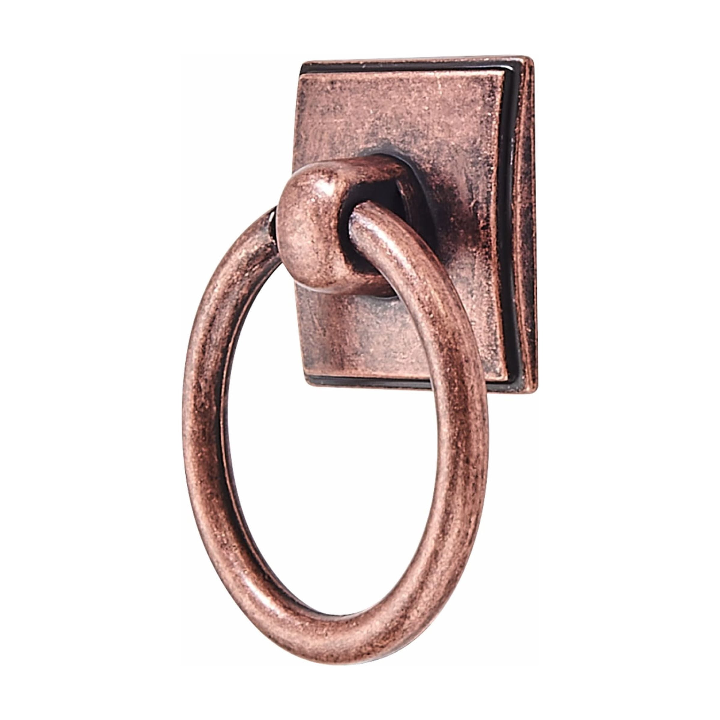 2-Pack 1.9 Inch Ring Cabinet Knobs - Vintage Antique Brass Backplate for Drawer knobs for Dresser, Kitchen Cabinets - Durable Zinc Alloy Hardware.