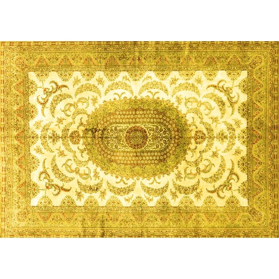 Ahgly Company Indoor Rectangle Medallion Yellow Traditional Area Rugs, 5' x 7'