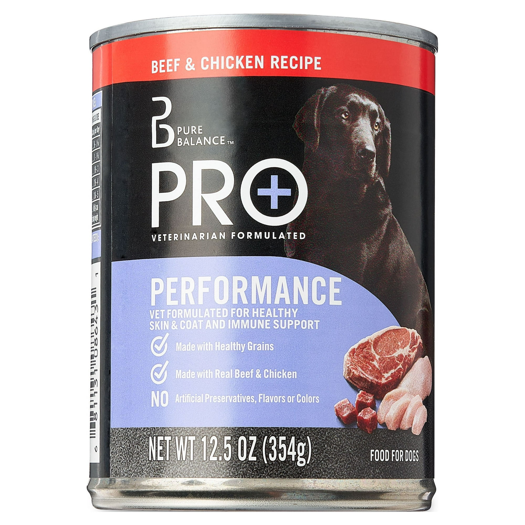 Pure Balance Pro+ Performance Wet Dog Food for Active Dogs, Beef & Chicken Recipe, 12.5 oz Can