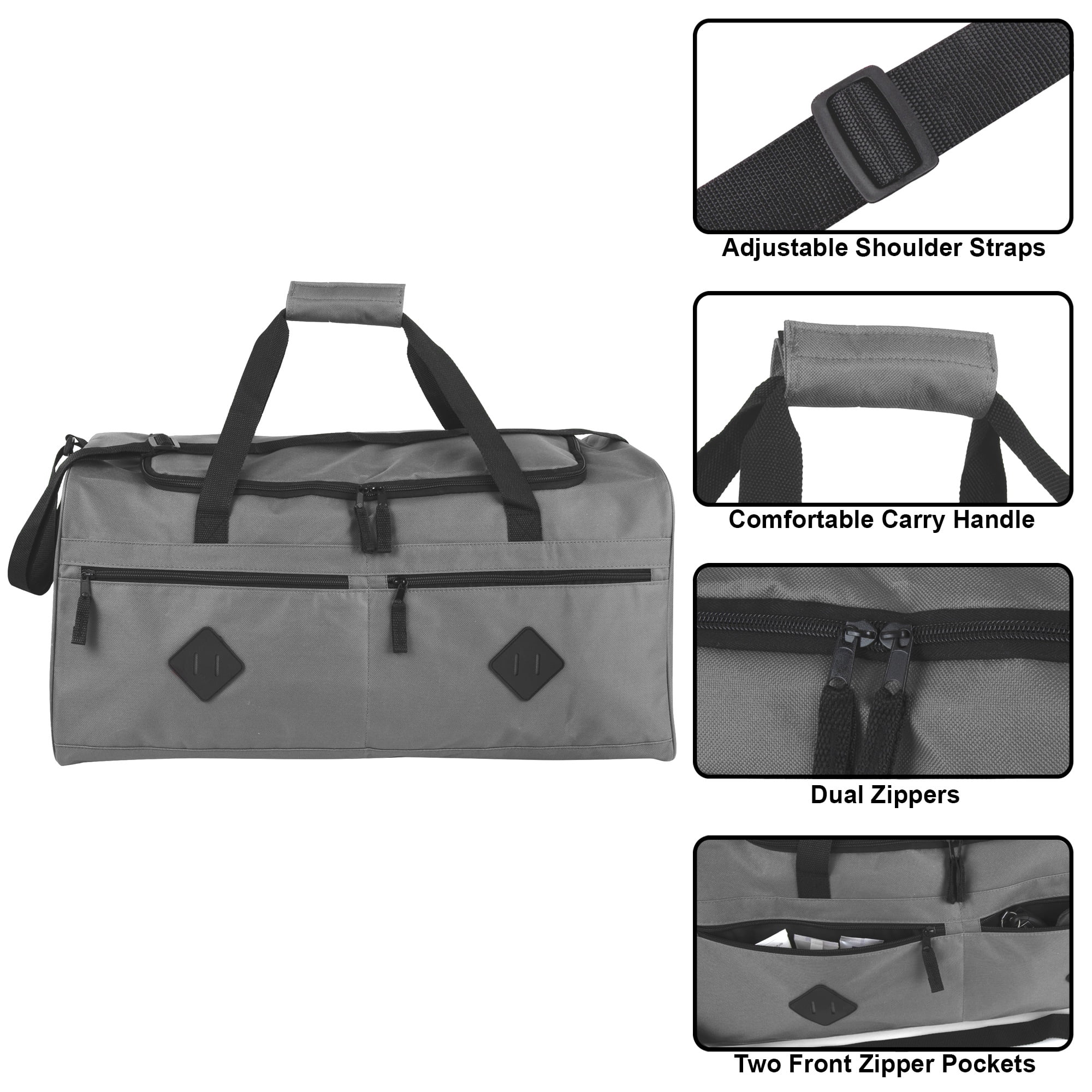 Bulk Multi Pocket Duffle Bags by the Case 24 Pack Wholesale Duffels for the Gym, as Sports Bag, for Homeless Men, Women, and Travel