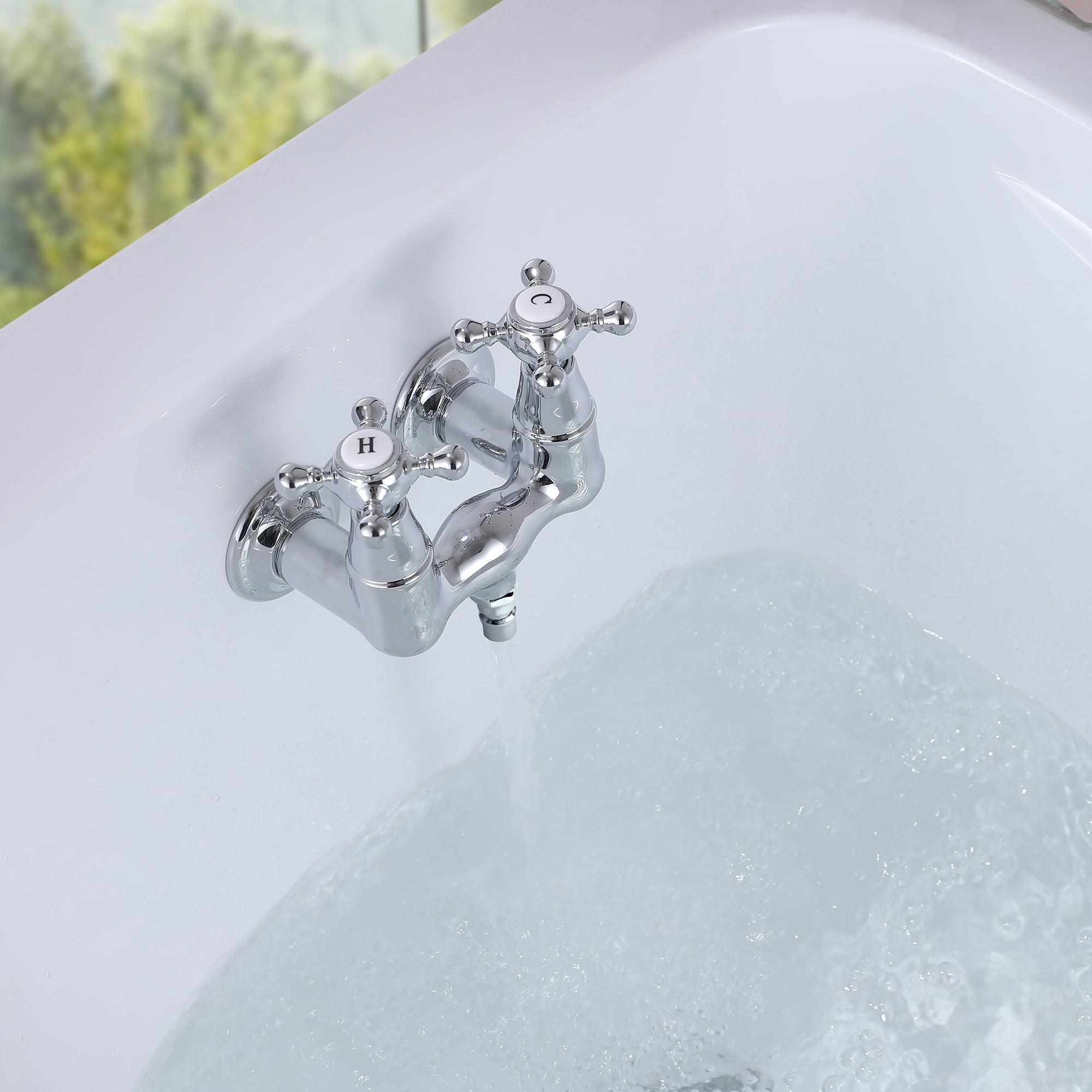 SUMERAIN Wall Mount Tub Faucet Vintage Leg Tub Filler 3-3/8 Inch Center High Flow Chrome
