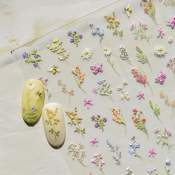 GEWIKK 3D Embossed Flower Nail Art Stickers Decals Self-Adhesive 5D Spring Summer Floral Nail Supplies Nail Art Design Decoration Accessories 1 Sheets