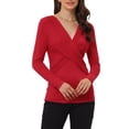 thumbnail image 1 of INSPIRE CHIC Hauts à Manches Longues pour Femmes Décontractés Col en V Croisé T-Shirts Blouse Rouge m, 1 of 5