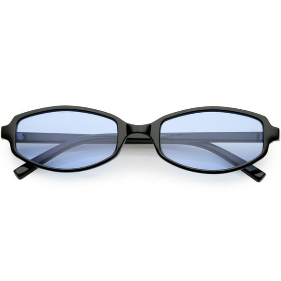 Retro Rectangle Sunglasses Slim Arms Color Tinted Lens 54mm (Black / Blue)
