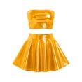 thumbnail image 5 of Alkepwun Leather Skirts for Women Lady Sexy Metallic Strapless Tube Top with Sexy Solid Color Shiny High Waisted Pleated Mini Skirt Sets for Party Club Cocktail, 5 of 8