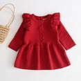 thumbnail image 2 of Ulitacool Girls' Dresses 2-3 Years Toddler Baby Kids Solid Color Warm Sweater Dress Knit Crochet Clothes Crewneck Dress Fashion Daily Wear Red, 2 of 4