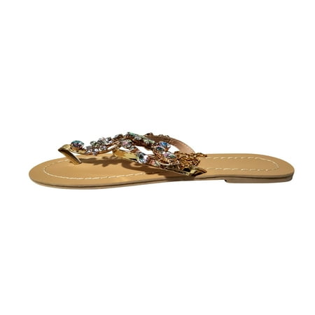 

Rdeuod Sandals Women S Leisure Vacation Rhinestone Chain Buckle Flat Flip Toe Roman Womens Sandles