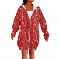 thumbnail image 6 of Women's Christmas Printed Long Sleeve Hooded Sweatshirt Jacket with Drawstring and Zipper Pockets, Fashionable Casual Wear for Fall and Winter,Vermilion,XL, 6 of 6