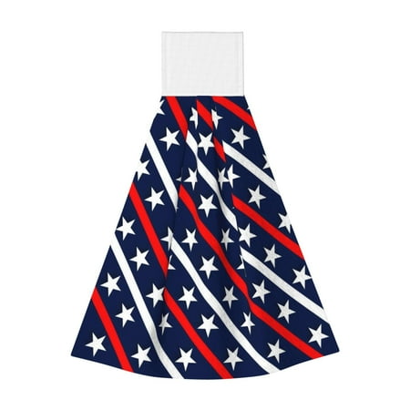 

Adobk Patriotic Star Print Coral Velvet Hand Wipes Fashion Hanging Kitchen Towel for Bathroom Washcloth Absorbent Tie Towel