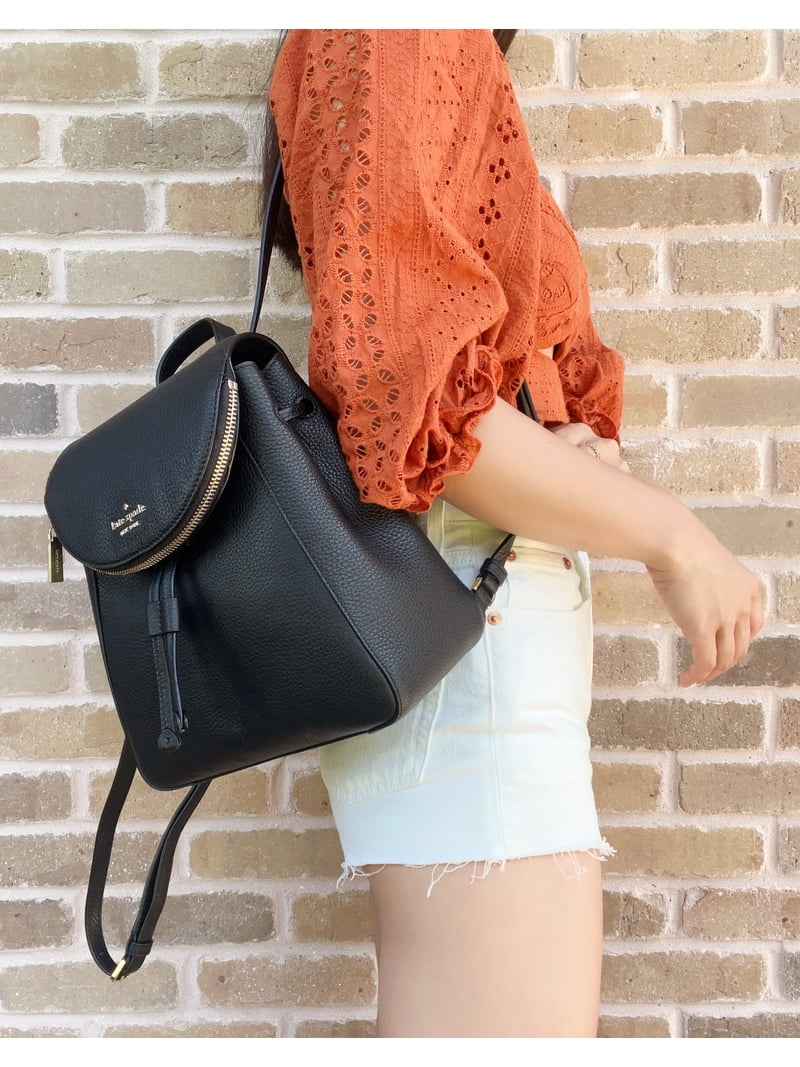 Kate Spade Leila Medium Backpack Black Pebbled Leather Logo Adjustable Straps Kate Spade Leila Pebbled Leather Medium Backpack – Black NWOT main image 3