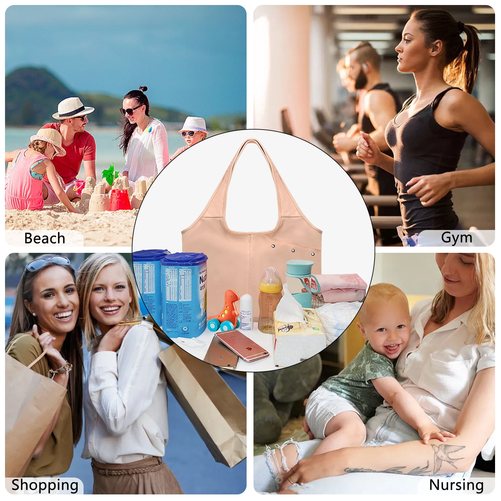HAWEE Mommy Tote Bags for Women with Multi-Pockets Utility Shoulder Handbag for Work Nurse Travel Shopping Beach Gym, Beige