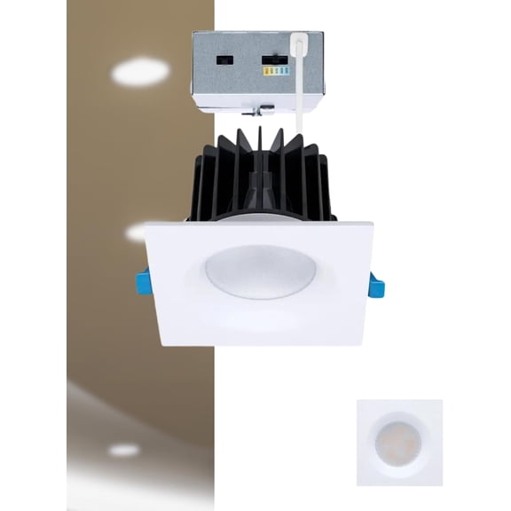 Satco S11673 16/20/24W Selectable Remote Driver LED Downlight, 3 in Square White, 2700K-5000K CCT, Dual Dimming 0-10V/Phase, 90  CRI, 1300-2000 Lumens, IC Airtight, Wet Rated, 120-277V