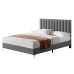 Queen Size Bed Frame with Adjustable Headboard,Velvet Upholstered Platform with Wooden Slats Support No Box Spring Needed Easy Assembly Noiseless Grey