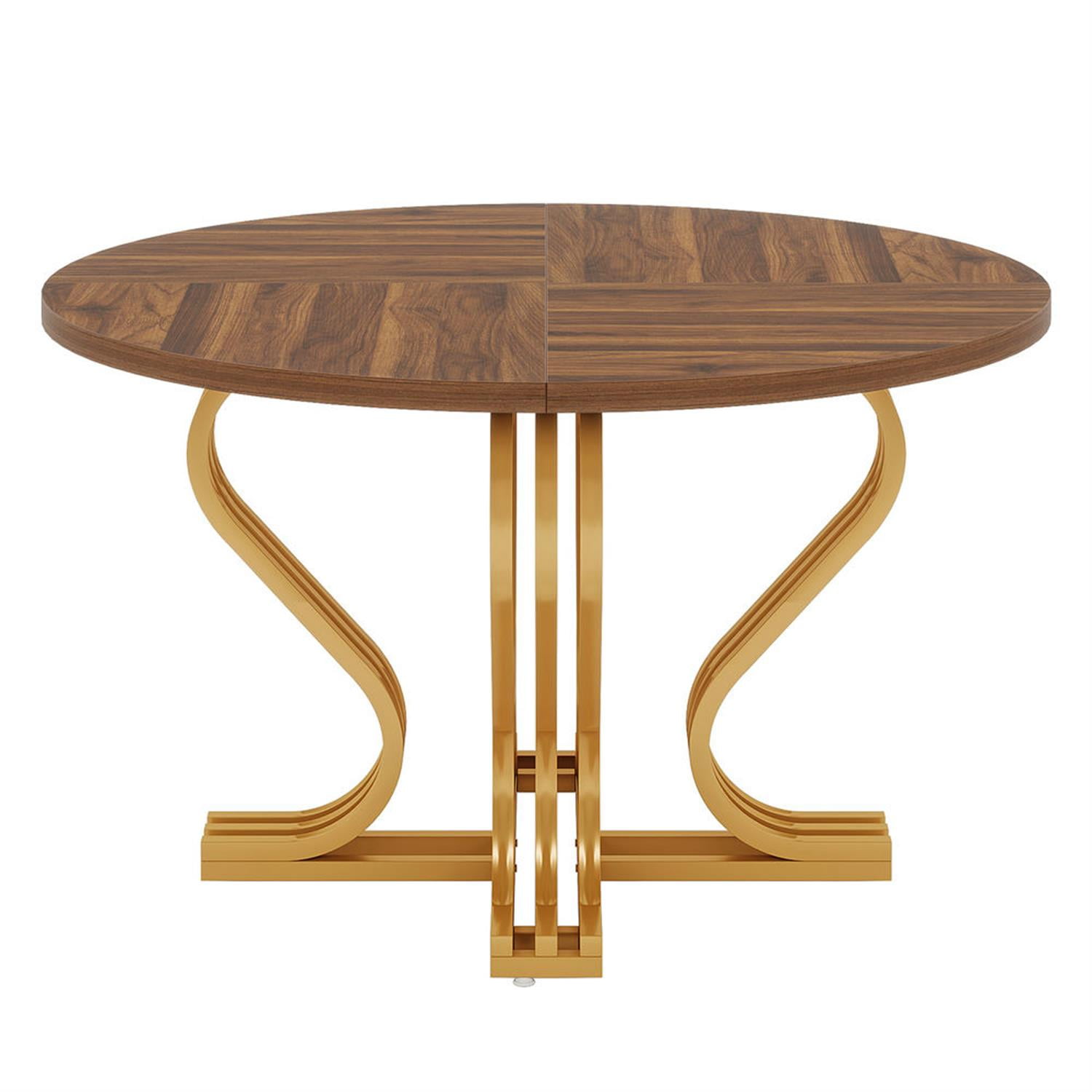 Demi Bonn 47" Modern Round Dining Table for 4 People, Wood Farmhouse Kitchen Dinner Table for Dining Room, Living Room Furniture, Brown