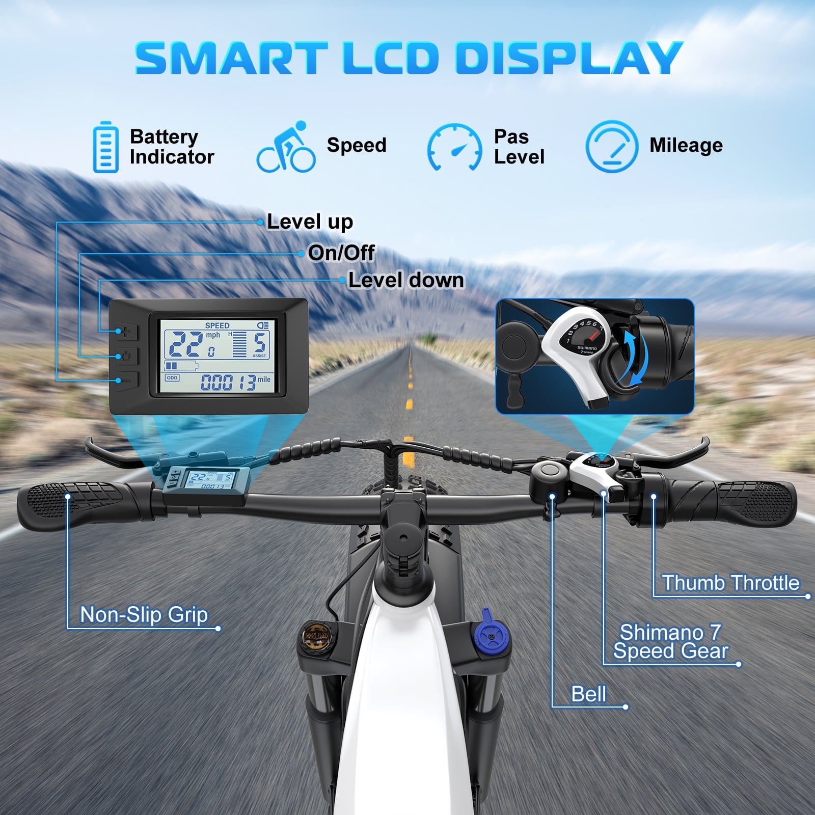 Gocio 26" Fat Tire Electric Bike for Adults, 1350W Peak Motor, 48V 15Ah Battery, 22MPH E-Mountain Bike, 7-Speed Off-Road Ebike, UL2849