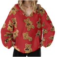 thumbnail image 2 of Women's Teddy Bear Coat Printed Double-layer Plush Pullover Fleece Hoodie, Casual Loose Pocket Long-sleeve Sweatshirt for Cozy Winter Wear,Red,M, 2 of 6