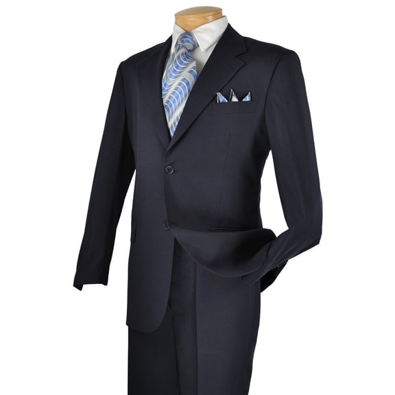 Men's  Vinci Suits Navy Blue 2-button Poplin Suit Size 40 Regular