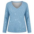 thumbnail image 4 of Women Fall Sweatshirts Oversize Sequin Print Long Sleeve V Neck Drop Shoulder Athletic Outfits Trendy Light Blue, 4 of 5