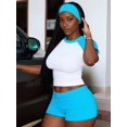 thumbnail image 4 of Women'S Two Piece Outfits Crew Neck T-Shirt High Waist Solid Color Shirt Shorts Jogger Bodycon Sets Lake Blue M, 4 of 9