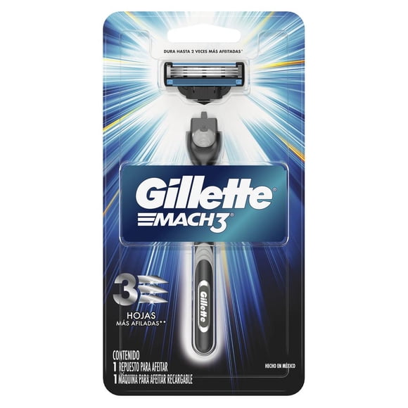 Rastrillo Gillette Mach3 con 3 Hojas para Rasurar la Barba al Ras, 1 pza
