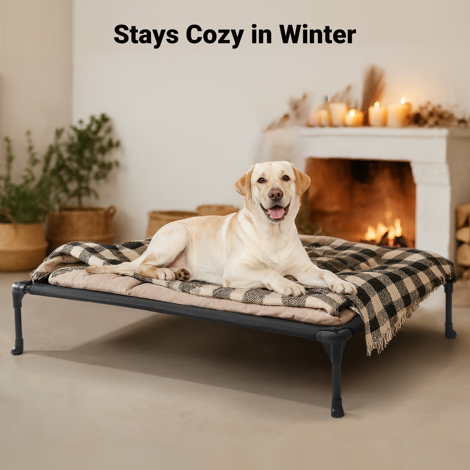 Veehoo Cooling Elevated Dog Bed, Portable Raised Pet Cot with Washable Mesh, 42"x30", Black