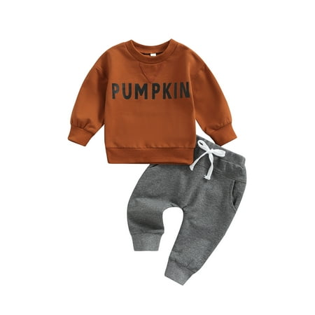 

Cathery Halloween Outfit Infant Baby Boy Pumpkin Sweater Long Sleeve Crewneck Pullover Tops Pants Halloween Costumes