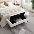 thumbnail image 3 of Teddy Upholstery 60-Inch 2-Seat Storage Bench, Mid-Century Modern Beige-Toned with Wood Legs, 3 of 10