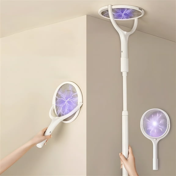 HIBIBUD Rotating Head Electric Fly Swatter Racket Rechargeable Bug Zapper Racket Bug Zapper Indoor Fly Zapper Mosquito Zapper Flies Killer for Indoors,with a Telescopic Extension