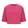 thumbnail image 4 of Jalioing Women's Short Sleeve Crop Tops Loose Crew Neck Summer Going Out T Shirt Solid Color Trendy Tee, 4 of 6