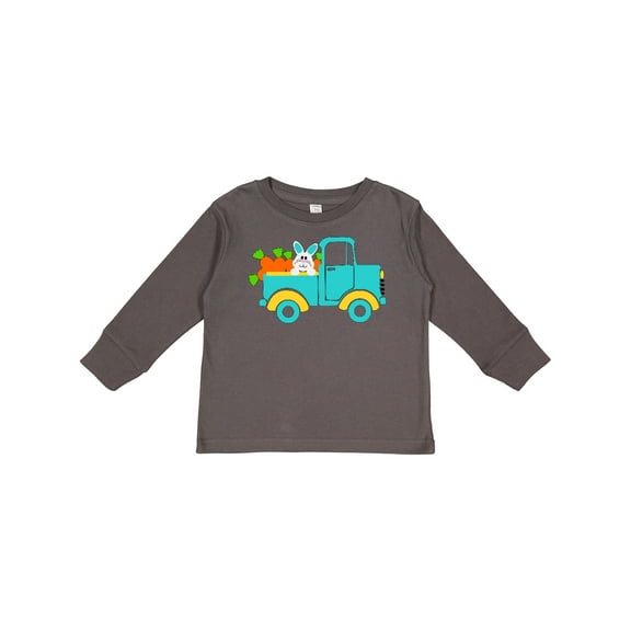 Inktastic Cute Easter Bunny in Blue Truck with Carrots Boys or Girls Long Sleeve Toddler T-Shirt